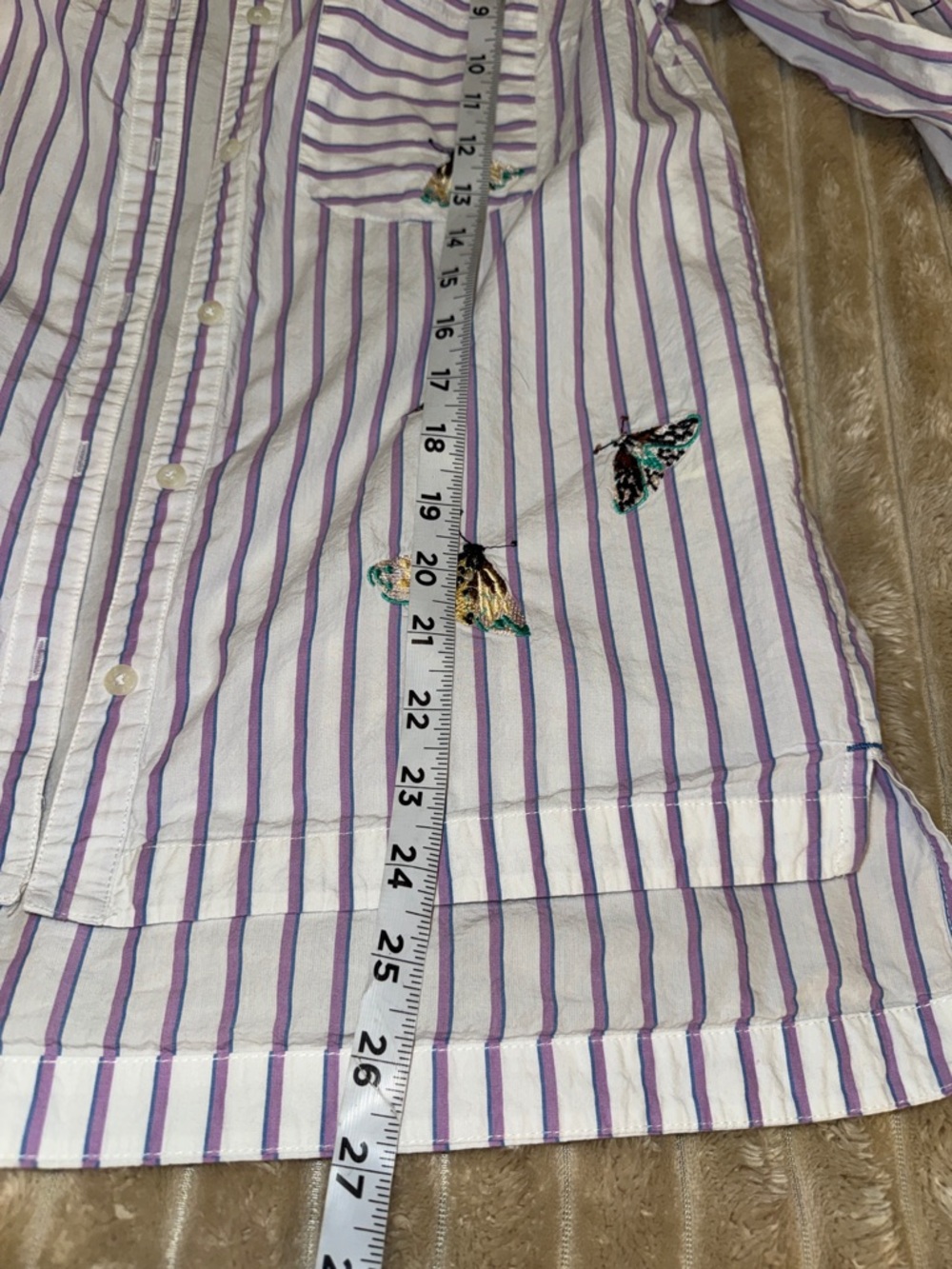 ANTHROPOLOGIE MAEVE Butterfly Embroidered Button Down Stripe Shirt, relaxed XS - Picture 13 of 13